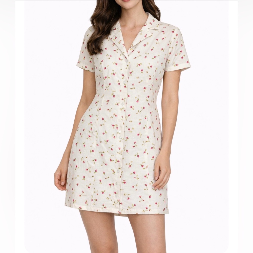 VTG 100% Linen Eddie Bauer Floral Button-Up Shirtdress Cottagecore Chic - Picture 1 of 13